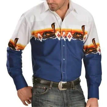 Мъжка риза в западен стил с принтом Змия модел, 3D печат, градинска модерен дизайнерски дрехи копчета с дълъг ръкав 2023