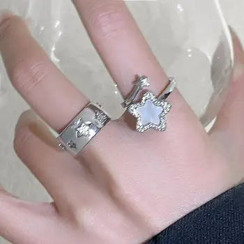 Тенденция на пенливи пръстен с кристали във формата на звезди и на пентаграма за жени, Романтична сладко стръмен луксозно естетически пръстен, корейската мода, бижута подарък
