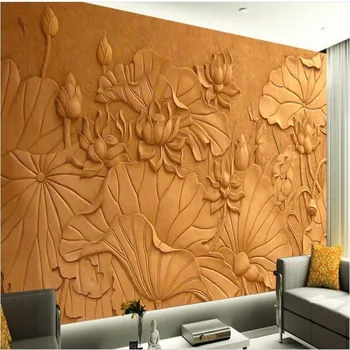 wellyu изработени по поръчка голяма фреска дърворезба Китайска класическа фреска във формата на лотос дизайн фон за телевизор тапети papel de parede