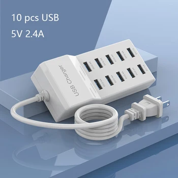 50 W USB Зарядно устройство Power Strip Стенни изход от ЕС, САЩ, Великобритания включете 5 2.4 A Високоскоростен Кабел за Захранване 10-битов USB порт Подкрепа за зареждане 10 устройства